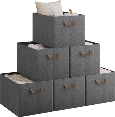Produktbild von WOLTU Aufbewahrungsboxen 6 Stück, Organizer Box, Stapelboxen faltbar, Grau : 501L(47x35x30 cm) Größe: 501L(47x35x30 cm)