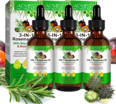 Produktbild von Haaröl 3-in-1 Rosmarinöl Rizinusöl Batanaöl Ätherisches Öl Haarpflege Massageöl Bio, 3x 60ml