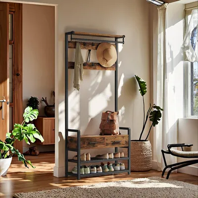 Produktbild von Kleiderschrank braun/schwarz – Holzspanplatte – Stahlrahmen – 30 x 80,4 x 181,6 cm