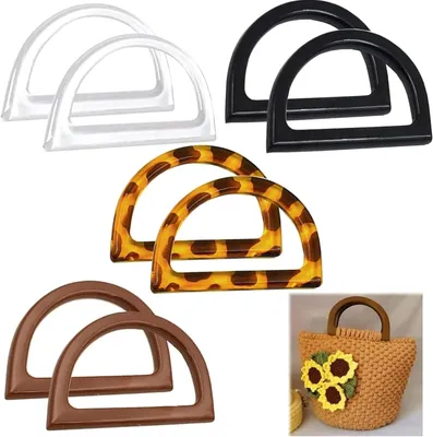 Produktbild von 8Pcs Griff Taschenhenkel,Handtasche Griffe Ersatz Henkel Ersatz D-Form Handtasche Griff DIY Handgefertigte Tasche Zubehör Griff Für Taschenherstellung Zubehör(Transparent/Schwarz/Braun/Leopardenfarbe)