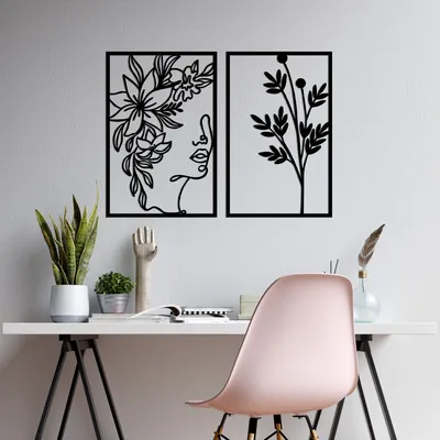 Produktbild von Wallity, Flower- SKL2481, Schwarz, Sonstige Wohndekorationen, 47 x 70 cm, 100% Metall (Dicke: 1