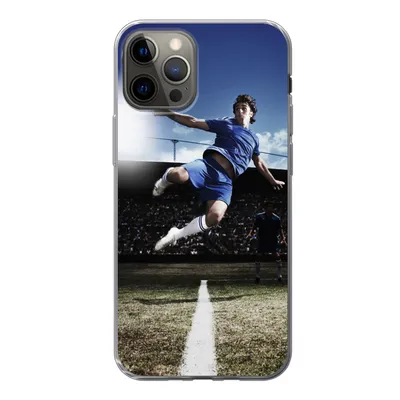 Produktbild von MuchoWow® Handyhülle Schutzhülle Hülle für iPhone 13 Pro Fußballspieler macht einen Volley Silikon Softcase Handy Hülle - Handy-Tasche
