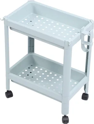 Image de Etagère de rangement au sol pour salle de bain Etagère de rangement ouverte pour salle de bain Etagère d'angle autoportante Etagère de rangement Nordic Blue 2 Tiers (avec roues)