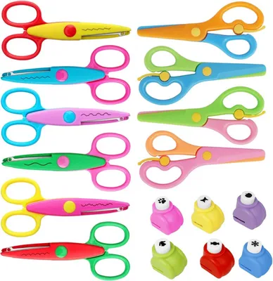Produktbild von Kinder Bastelschere Set mit Stanzer und Zickzackschere, 6 Scheren und 6 Papierstanzer