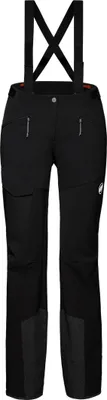 Schwarze Softshellhose für Damen mit Trägern von Mammut; Modell Taiss Pro SO Pants; geeignet für Outdoor-Aktivitäten.
