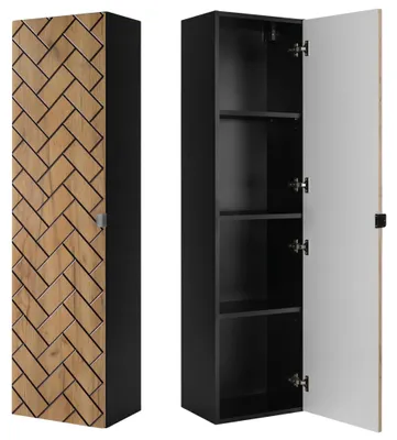 Produktbild von RODAN | Badmöbel | Braun Matt | B/H/T ca. 35/136/27 cm | Badezimmermöbel, Badezimmerschränk, Badschrank, Badezimmer Hochschrank | 1 Softclose Tür