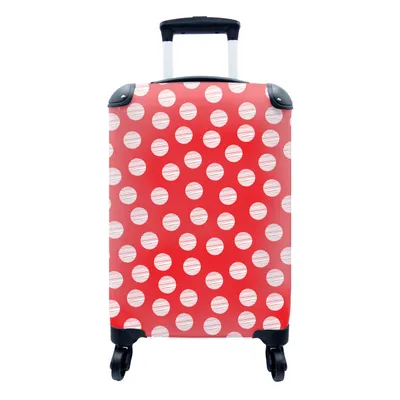 Produktbild von MuchoWow® Koffer Handgepäck Trolley Rollkoffer Kleine Reisekoffer mit 4 Rollen - Polka dots - Muster - Rot - Weiß - Cabin Size < 55x40x23 cm & 55x40x20 cm - Fotokoffer - Kabinenkoffer - Boardgepäck - Reise-Box - Reisekoffer - Reisegepäck - Koffer mit Bild - Trolley für Kinder