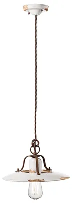 Obrázek produktu pro Ferroluce Venkovské keramické závěsné svítidlo Ø 30 cm bílé kulaté