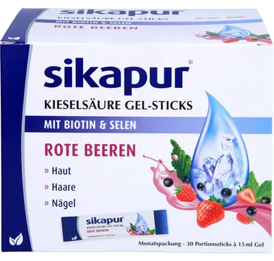 Obrázok produktu pre Sikapur gélové tyčinky s kyselinou kremičitou, biotínom a selénom s príchuťou červených bobúľ na pleť, vlasy a nechty, 30 tyčiniek