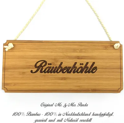 Produktbild von Mr. & Mrs. Panda Schild Räuberhöhle - Geschenk, Shabby, Holz Wegweiser, Graviert, Werbeschild, Geschenkidee, Firmenschild, Landhaus, Türschild