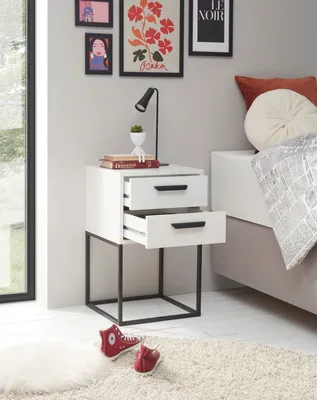 Produktbild von SUNA Nachttisch in Weiß - Moderner Nachtschrank mit Schubladen und schwarzem Metallgestell - 40 x 65 x 38,5 cm (B/H/T)