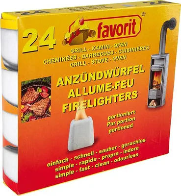 Produktbild von Favorit Feste Anzünder portioniert, Paraffinbasis, einzeln portioniert im Tray