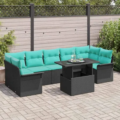 Zdjęcie produktu dla Maison Exclusive - Zestaw mebli ogrodowych, sofa dwuosobowa i dwa fotele, 8 elementów, kolor czarny, wykonane z syntetycznego rattanu
