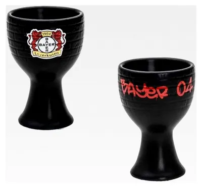 Produktbild von Bayer 04 Eierbecher 2er Set - Mauer - schwarz - inklusive Lesezeichen