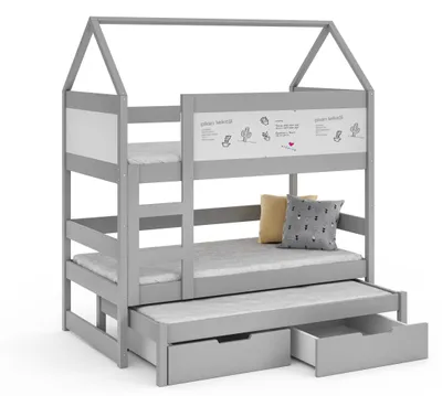 Produktbild von Masseno Etagenbett TAMI 80x160 cm mit Schublade, Rausfallschutz, Kinderbett mit Leiter für Mädchen und Jungs, Stockbett, Hellgrau