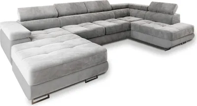 Produktbild von Masseno Ecksofa CASONE R-S mit Schlaffunktion U-Form, Sofa mit Bettkasten, Wohnzimmersofa, Couch, Soffa, Bettsofa, Couchgarnitur- Hellgrau, MONOLITH 84