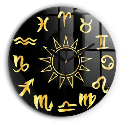 Produktbild von Wallfluent Wanduhr Große Runde – Stilles Quarzuhrwerk - Uhr Dekoration Wohnzimmer Schlafzimmer Küche - schwarze Zeiger - 60 cm - Sternzeichen