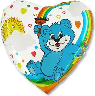 Zdjęcie produktu dla Balon Foliowy Miś tęcza, Serce, 46 cm, Grabo