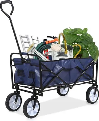Produktbild von Famanu Gartenwagen mit Vorderrad-Bremse, bis 150 kg Tragkraft, robuster Strandwagen auf großen Terrainrädern