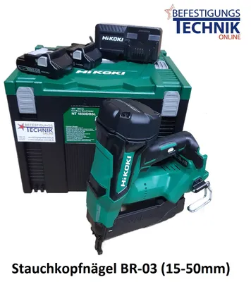 Produktbild von HiKOKI Akku Nagler NT1850DBSL NT1850DA WXZ 15-50mm 2x2,0Ah für Stauchkopfnägel Prebena J BR-03