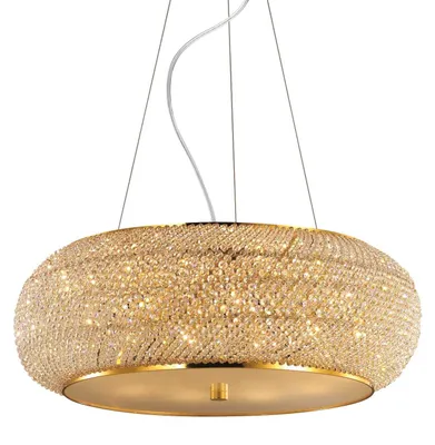 Produktbild von Pasha' Zeitgenössische Hängeleuchte Metall-Kristall Gold 14 Lichter E14