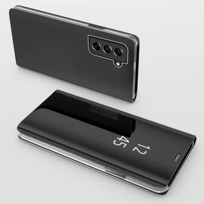 Produktbild von Handy Hülle für Samsung Galaxy S22 Clear View Hülle Klapp Flip Hülle Bumper Cover Spiegel Mirror, Farbe: Schwarz