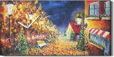 Produktbild von Wandbild Leinwand Bilder Wanduhr 60x30 Gemälde Stadt Park Bäume Bank Herbst - weiße Hände