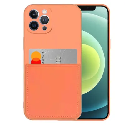 Produktbild von Smartphonica iPhone 12 Pro Silikonhülle mit Kartenhalter und weicher Innenseite - Orange