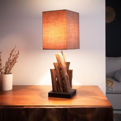 riess-ambiente Tischlampe PURE NATURE 45cm Akazienholz mit Baumwollschirm Tischleuchte Lampe Leuchte