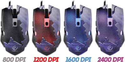 Immagine prodotto di Mouse ottico da gioco per PC Hornet 2400 DPI 6 pulsanti Programmabile con cavo in nylon Ergonomico 4 colori Illuminato a LED