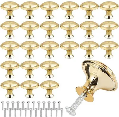 Produktbild von Ibenzoa® Goldene runde Möbelknöpfe – 25er Set, Ø 27 mm × H 23 mm, Edelstahl & Zinklegierung, inkl. 22 mm Schrauben für Schrank & Schublade