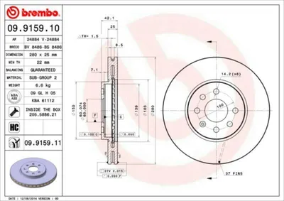 Produktbild von 2x BREMBO Bremsscheibe 09.9159.10 für OPEL Corsa C Schrägheck (X01) COMBO Tour