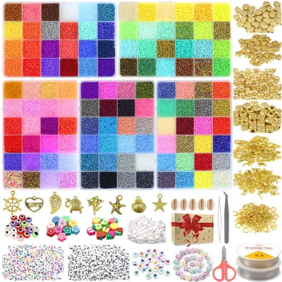 Immagine prodotto di Set di perline in vetro, 60693 pezzi, 2 mm, 120 colori, con 300 perline a forma di lettera, per la creazione di gioielli