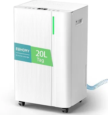 Obrázek produktu pro 20litrový elektrický odvlhčovač vzduchu, elektrický odvlhčovač pro sklepy, vhodný pro místnosti o rozloze 150 m²/50 m², tichý a úsporný, s automatickým odtáváním, odtokovou hadicí, filtrem a časovačem