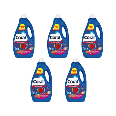 Produktbild von Coral Colorwaschmittel Optimal Color Flüssigwaschmittel für länger strahlende Farben mit Farbpflege-Kraft natürlicher Herkunft 40 WL 5x 2 Liter