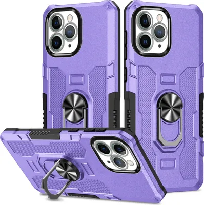 Immagine prodotto di custodia per iPhone 11 Pro Max, resistente custodia a doppio strato con supporto ad anello e supporto per iPhone 11 Pro Max Viola