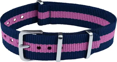 Produktbild von ClassicWatchStraps Nylon Uhrenarmband - Blau/Pink, 20 mm, Silber poliert