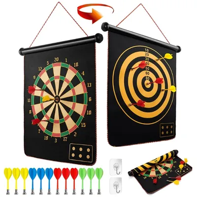 Produktbild von Magnetisches Dartboard für Kinder, doppelseitig, 38 cm, 12 Dartpfeile, für drinnen und draußen