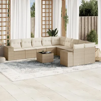 Produktbild von Gartenmöbelgarnituren - 11-tlg. Garten-Sofagarnitur mit Kissen Beige Poly Rattan Möbel21
