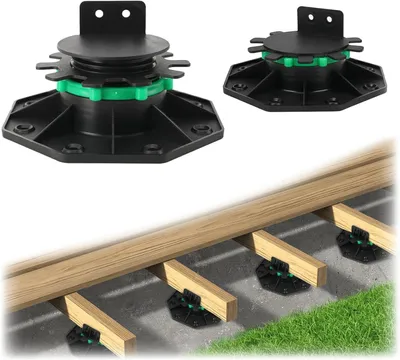Produktbild von 24 Stück höhenverstellbare Stelzlager für Terrassendielen, Erhöhung von 40 mm bis 60 mm, mit Befestigungsring für Stabilität