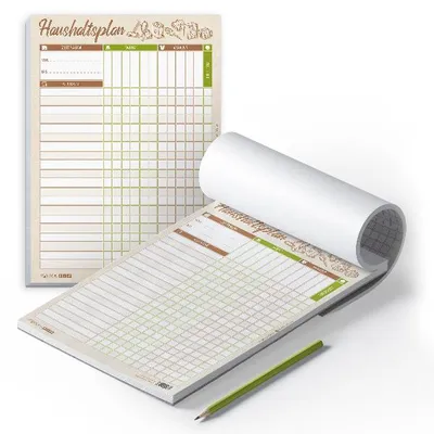Produktbild von itenga Haushaltsplan DIN A4 Hochformat Block 50 Seiten Vintage Kraftpapier braun grün