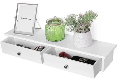 Produktbild von Weißes Wandregal mit 2 Schubladen aus MDF 65 cm