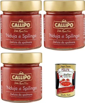 Produktbild von Callipo Nduja di Spilinga, Delizia da spalmare Nduja von Spilinga, köstlicher Aufstrich 3x200gr + Italian Gourmet polpa 400g