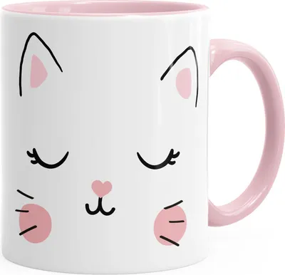 Produktbild von Kaffee-Tasse Katze Katzengesicht Cat Teetasse Keramiktasse MoonWorks® rosa unisize