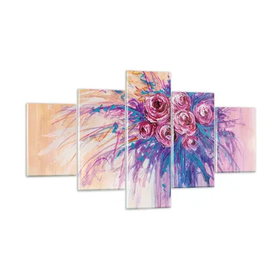 Produktbild von Bilder auf glas - 5 Teile - Blumenstrauß Blumen Rosen - 125x70cm - Glasbilder - Wandbilder - Bilder - zum Aufhängen bereit - Wanddekoration aus Glas - Glas Bilder - Wandbild auf Glas - GEA125x70-4465