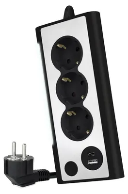 Produktbild von Tischsteckdosenleiste, 3 Steckdosen + 2 USB-Anschlüsse, Schwarz, ideal zum Aufla
