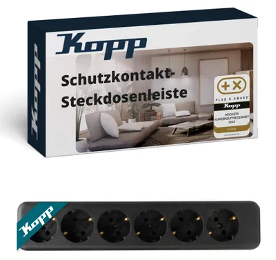 Produktbild von Kopp 129405003, Drinnen, Typ F, Schwarz, 6 AC-Ausgänge, 16 A, 250 V