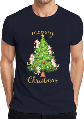 Produktbild von meowy Christmas Katzen Weihnachtsbaum niedlich Katzenliebhaber Herren T-Shirt, Navy, XXL