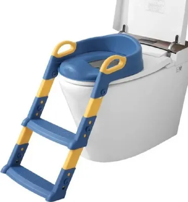 Produktbild von Höhenverstellbarer Toilettentrainer mit Treppe für Kleinkinder – Kinder WC Sitz mit Spritzschutz und Griffen, klappbar, reisetauglich – KIDDISTEP Blau