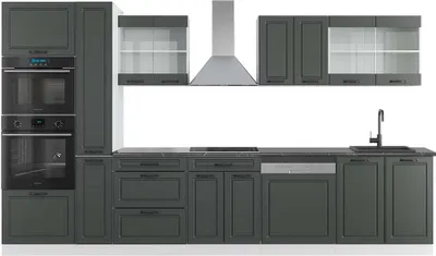 Produktbild von Küchenzeile Vicco R-Line Anthrazit Landhaus/Weiß 350 cm mit Hochschrank, AP Anthrazit, Model 42192